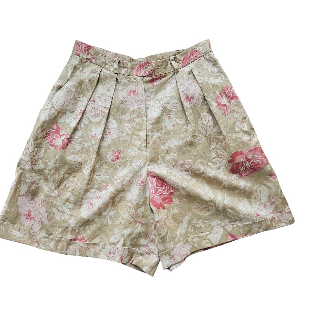 Lauren Ralph Lauren Linen Floral Shorts 10P High Rise Sage Pink